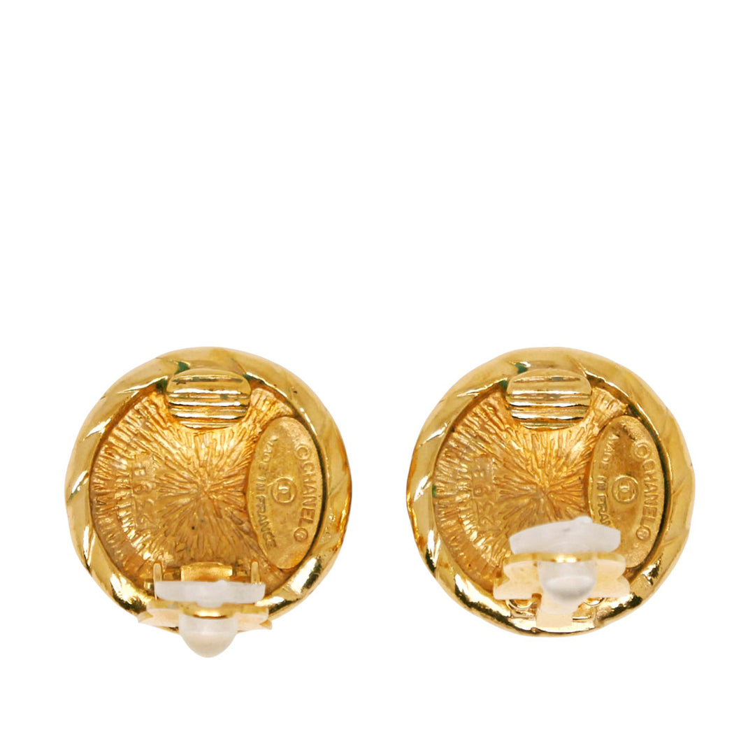 CC plaqué Rond À clip Boucles d'oreilles Doré