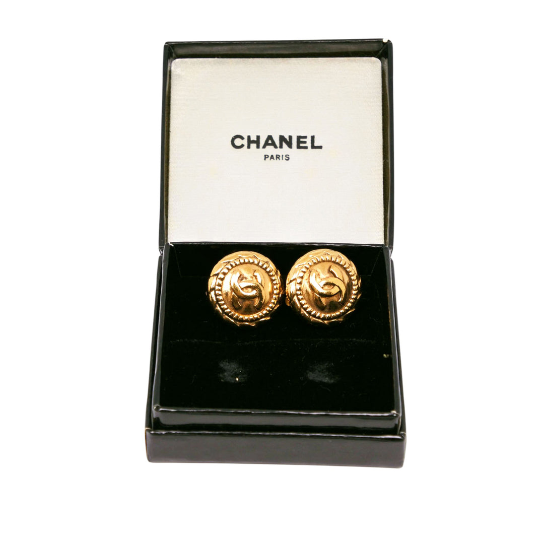 CC plaqué Rond À clip Boucles d'oreilles Doré