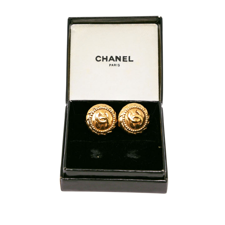 CC plaqué Rond À clip Boucles d'oreilles Doré