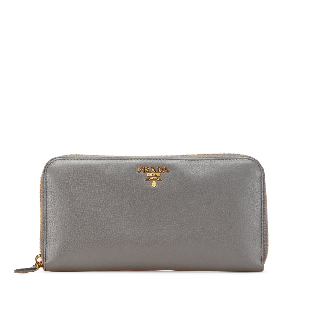Vitello Daino Zip Around Long Wallet Gray - Gaby Paris