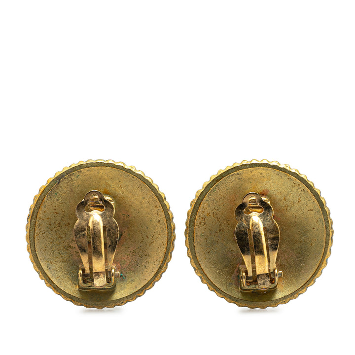 Gold Plated Logo Engraved Button Clip On Earrings Gold - Gaby Paris