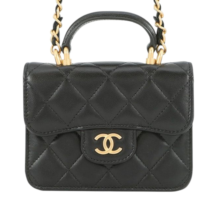Chanel CC Matelassé Cuir d’agneau anse supérieure à rabat Coin Purse avec chaîne