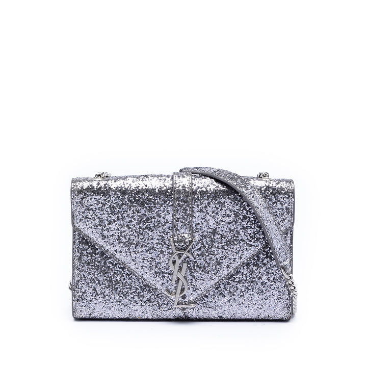 Saint Laurent Glitter Galactica Cuir Monogram Envelope Chain Portefeuille