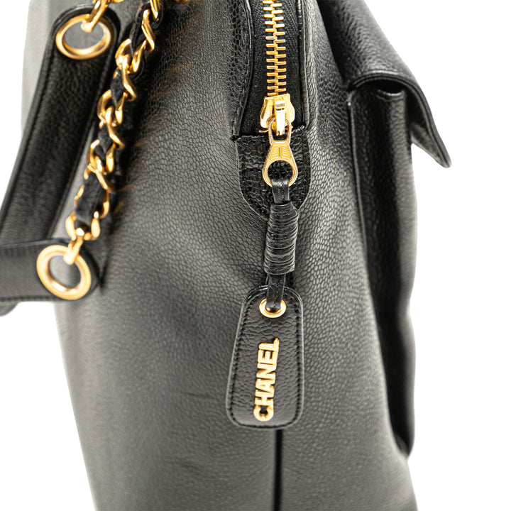 Caviar Front Pocket Chain Tote Black - Gaby Paris