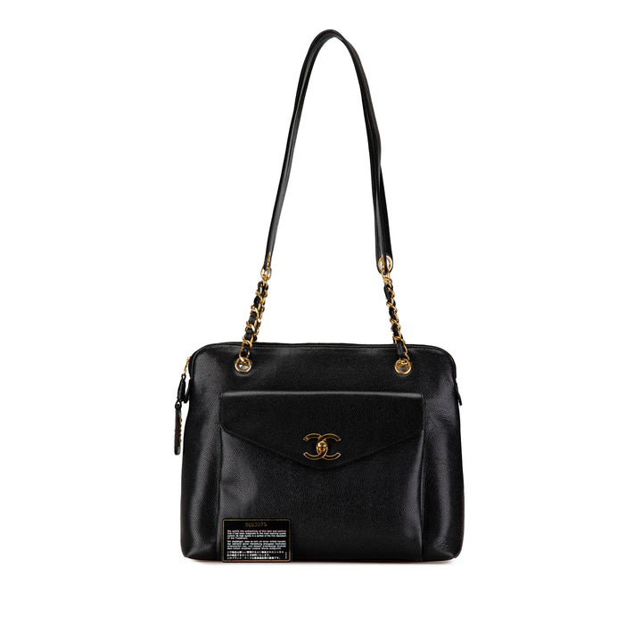 Caviar Front Pocket Chain Tote Black - Gaby Paris