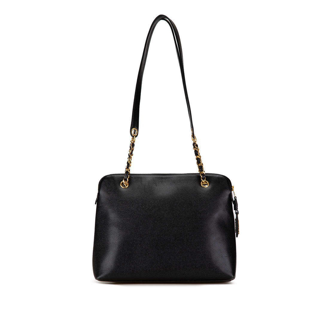 Caviar Front Pocket Chain Tote Black - Gaby Paris