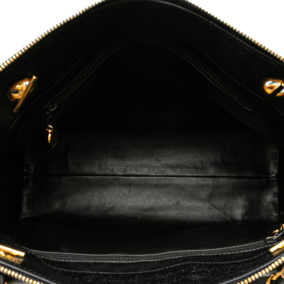 Caviar Front Pocket Chain Tote Black - Gaby Paris