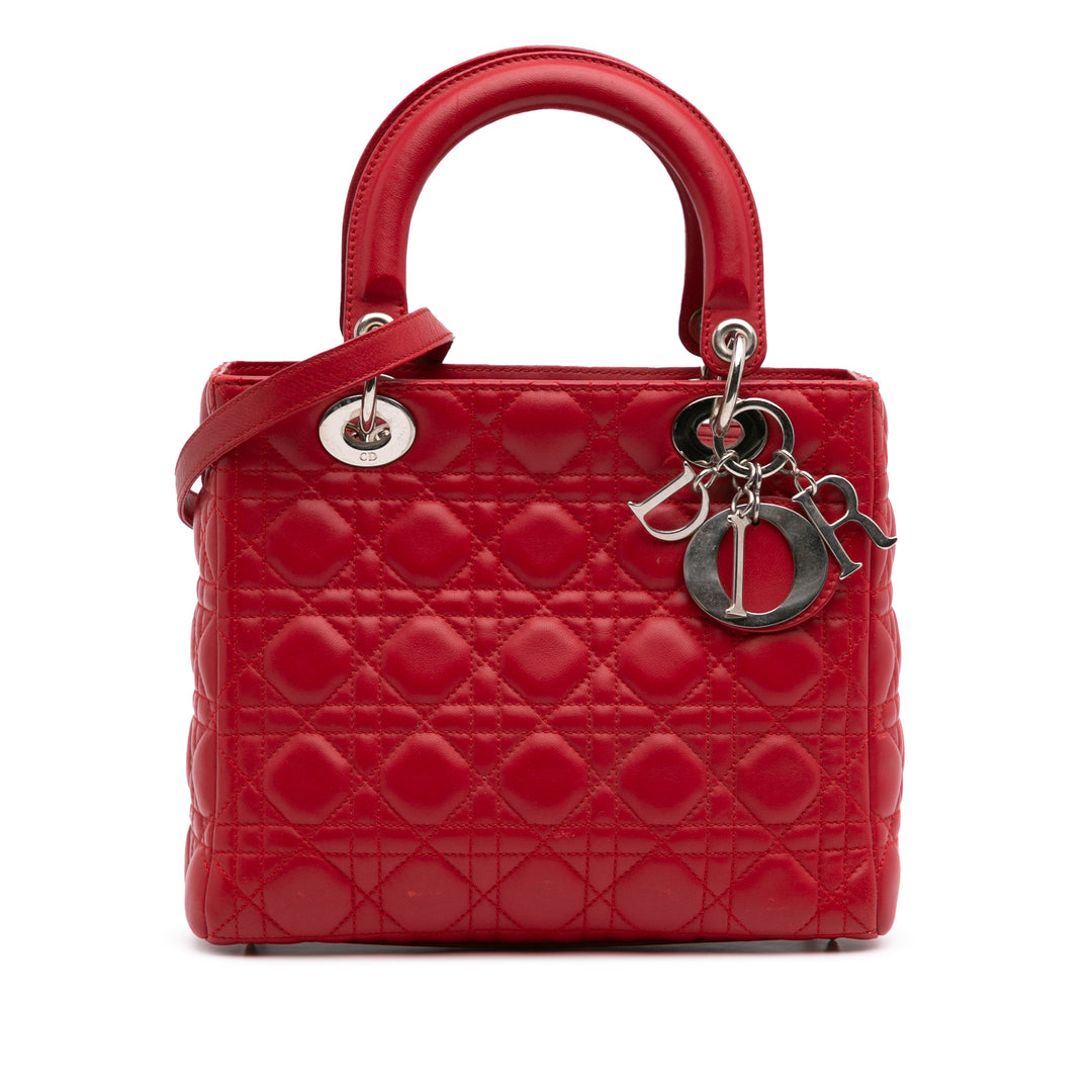 Medium Lambskin Cannage Lady Dior Red - Gaby Paris