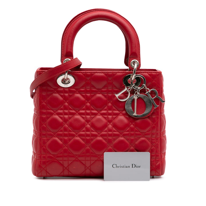 Medium Lambskin Cannage Lady Dior Red - Gaby Paris