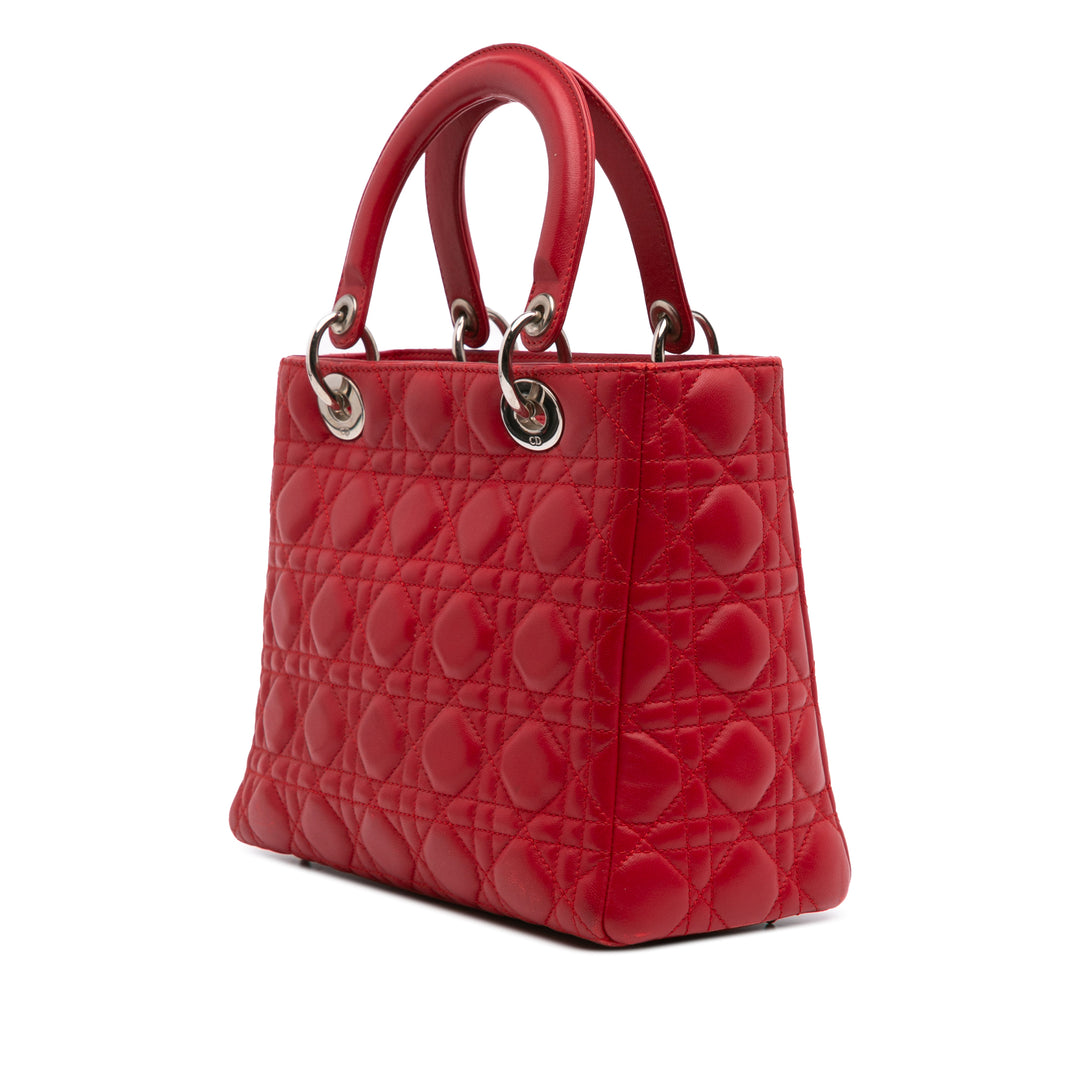 Medium Lambskin Cannage Lady Dior Red - Gaby Paris