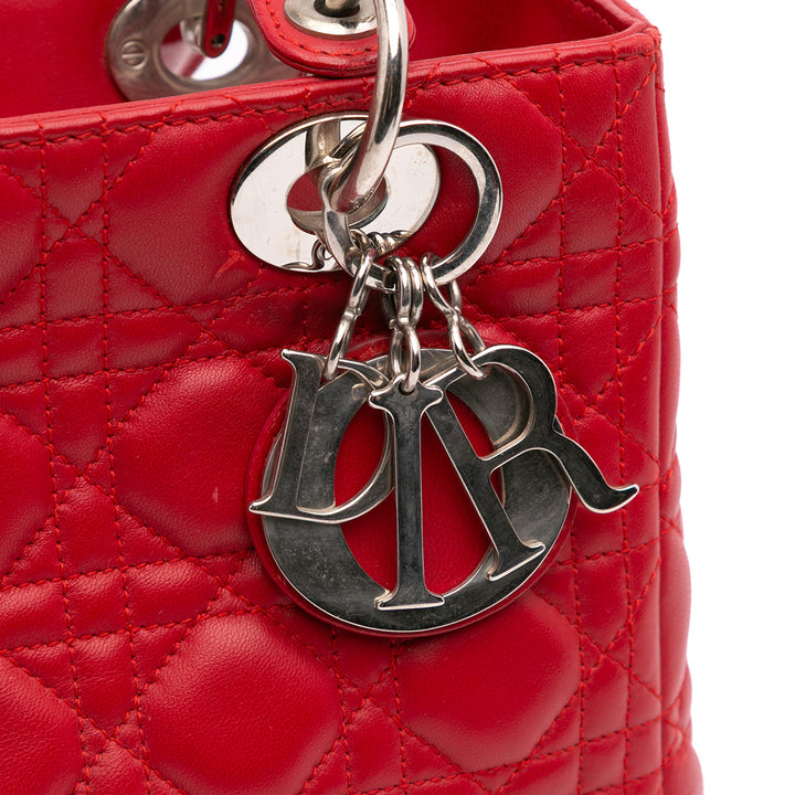 Medium Lambskin Cannage Lady Dior Red - Gaby Paris