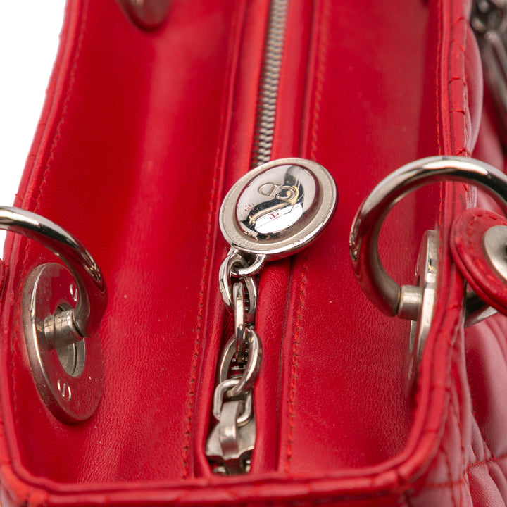 Medium Lambskin Cannage Lady Dior Red - Gaby Paris