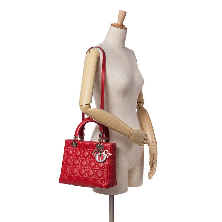 Medium Lambskin Cannage Lady Dior Red - Gaby Paris