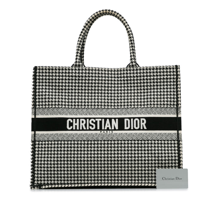 Large Canvas Houndstooth Embroidered Book Tote Black - Gaby Paris