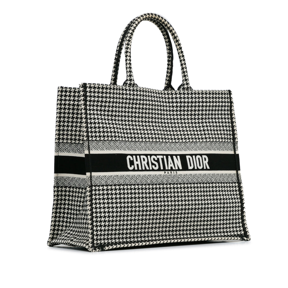 Large Canvas Houndstooth Embroidered Book Tote Black - Gaby Paris