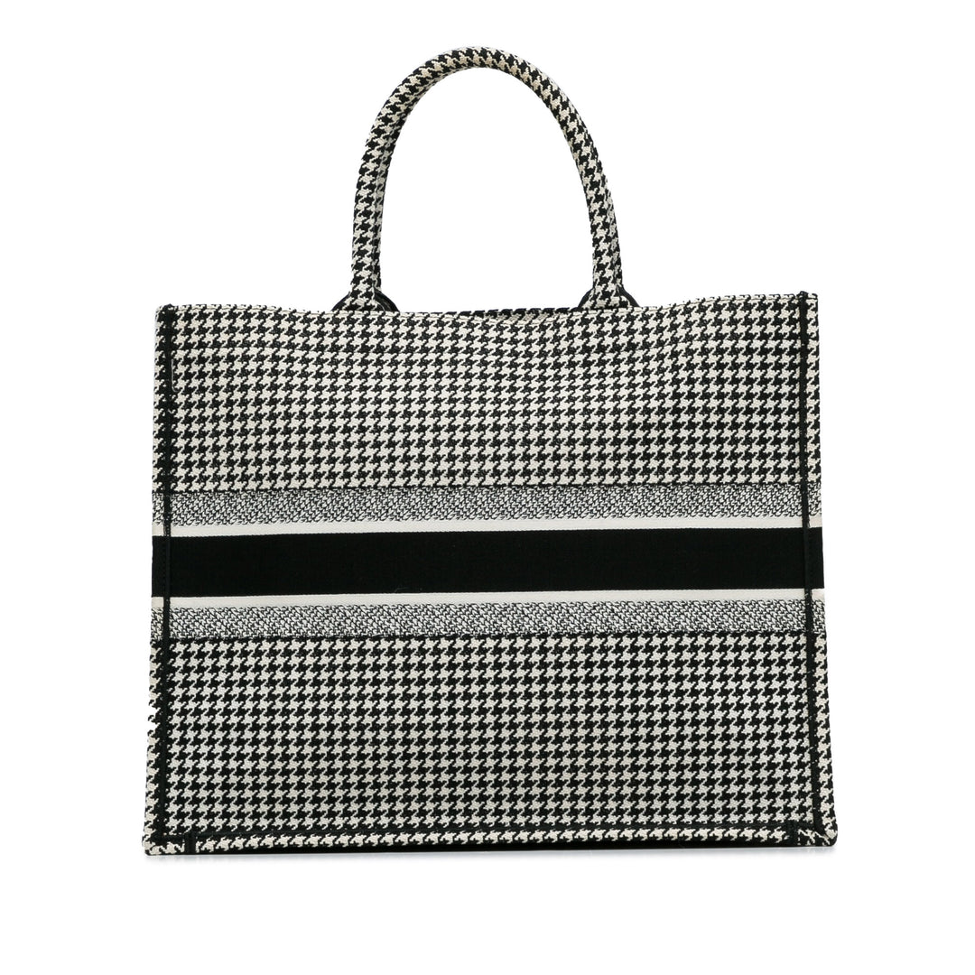 Large Canvas Houndstooth Embroidered Book Tote Black - Gaby Paris