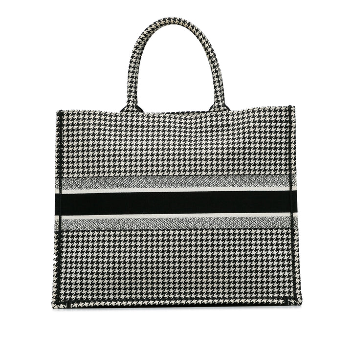 Large Canvas Houndstooth Embroidered Book Tote Black - Gaby Paris