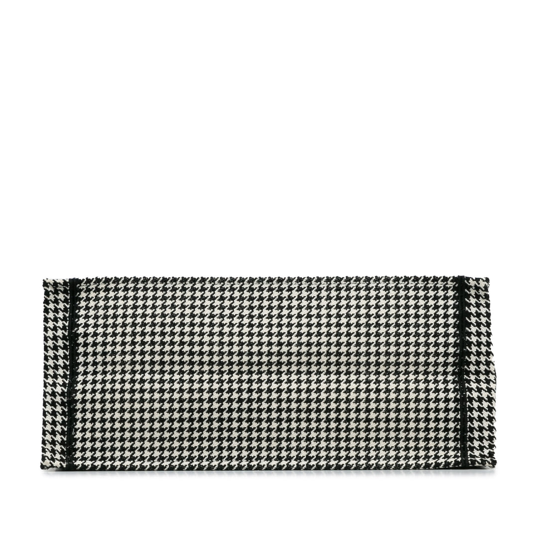Large Canvas Houndstooth Embroidered Book Tote Black - Gaby Paris