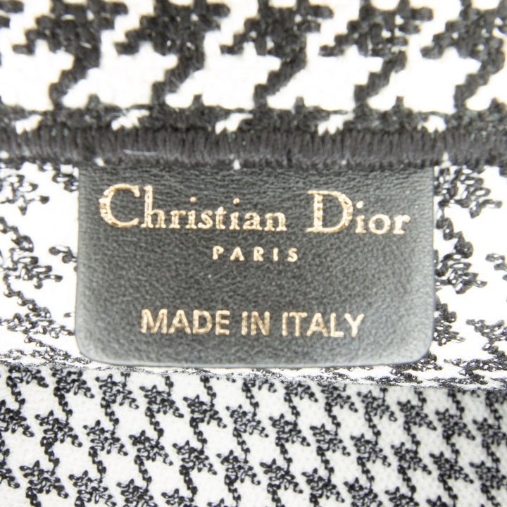 Large Canvas Houndstooth Embroidered Book Tote Black - Gaby Paris