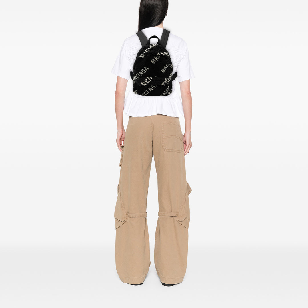 Balenciaga Small Faux Fur Diagonal Logo Everyday Sac à dos Noir