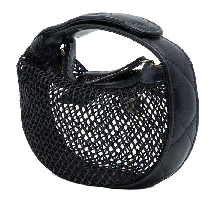 Chanel CC Mesh et Matelassé Hobo Pochette Mini Cuir d'agneau Noir – vue 2 – GABY PARIS