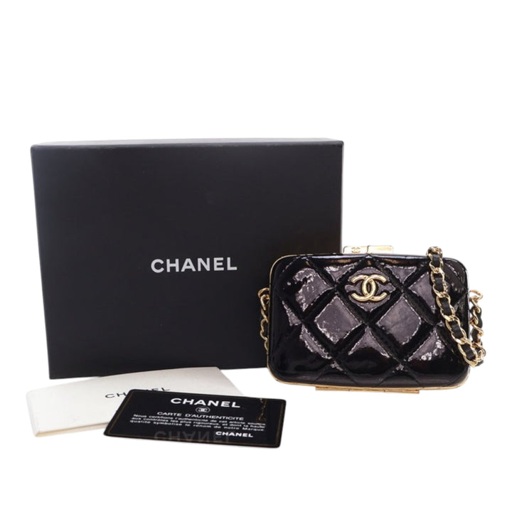 Chanel Small Glazed Goatskin Boîte With Chain Noir – GABY PARIS Authentique