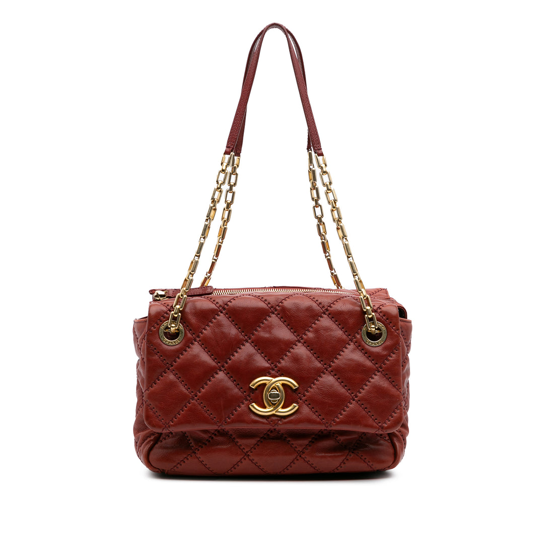 CC Quilted Calfskin Ultimate Stitch Retro Chain Flap Red - Gaby Paris