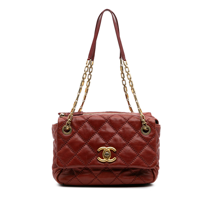 CC Quilted Calfskin Ultimate Stitch Retro Chain Flap Red - Gaby Paris