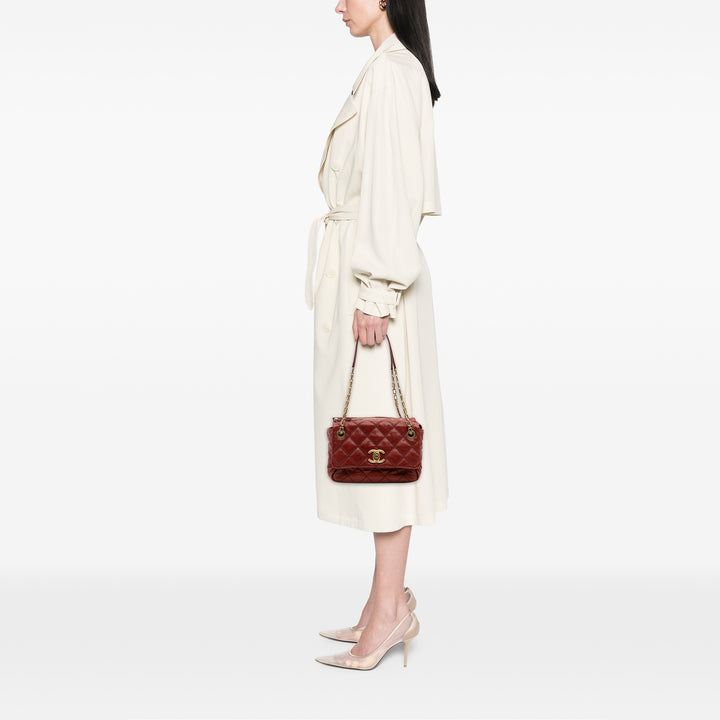 CC Quilted Calfskin Ultimate Stitch Retro Chain Flap Red - Gaby Paris