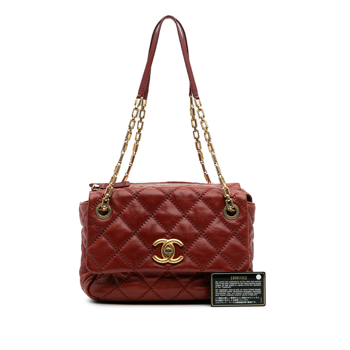 CC Quilted Calfskin Ultimate Stitch Retro Chain Flap Red - Gaby Paris