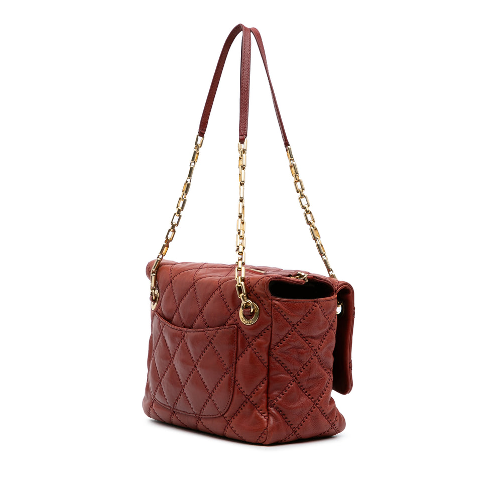 CC Quilted Calfskin Ultimate Stitch Retro Chain Flap Red - Gaby Paris
