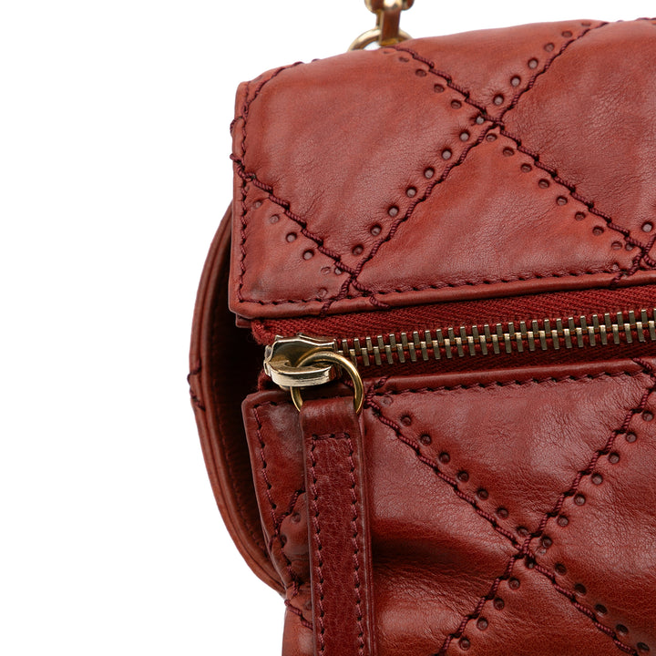 CC Quilted Calfskin Ultimate Stitch Retro Chain Flap Red - Gaby Paris