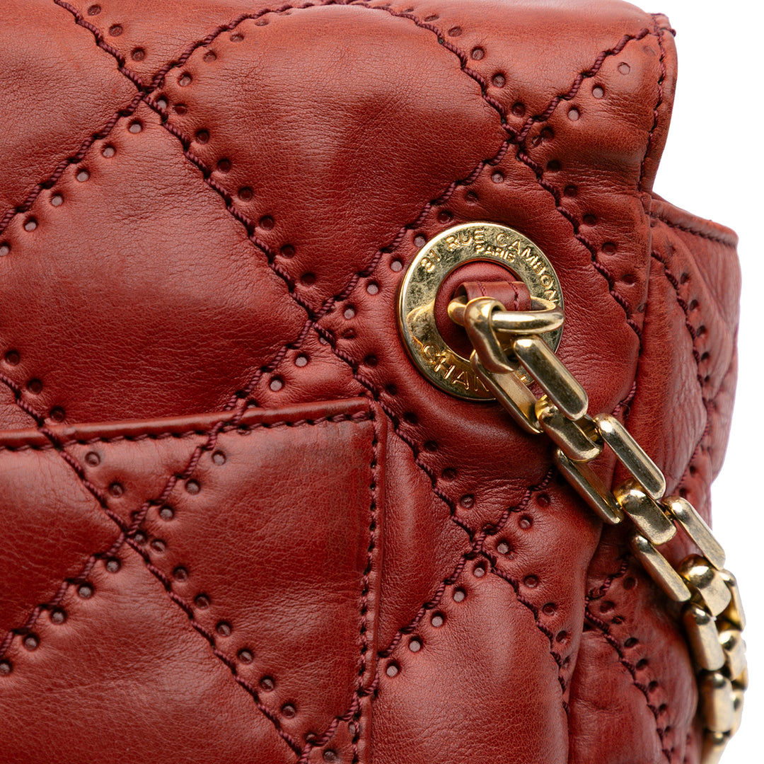 CC Quilted Calfskin Ultimate Stitch Retro Chain Flap Red - Gaby Paris
