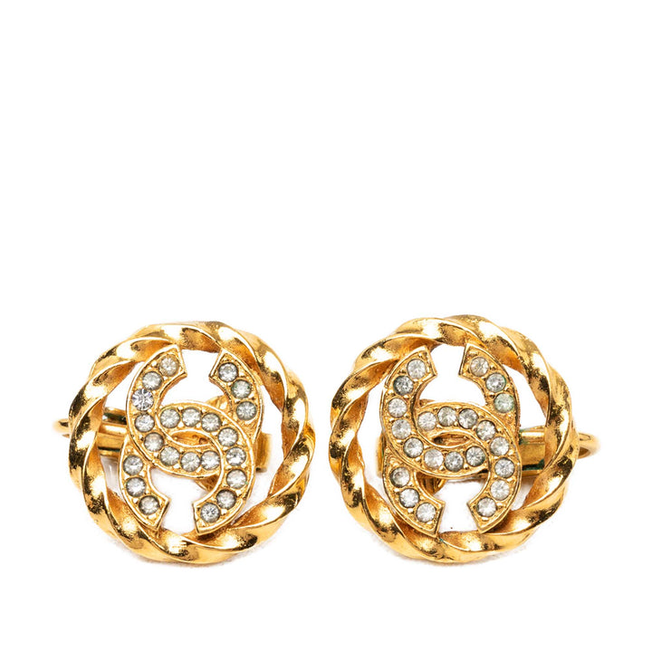 CC plaqué Strass À clip Boucles d'oreilles Doré