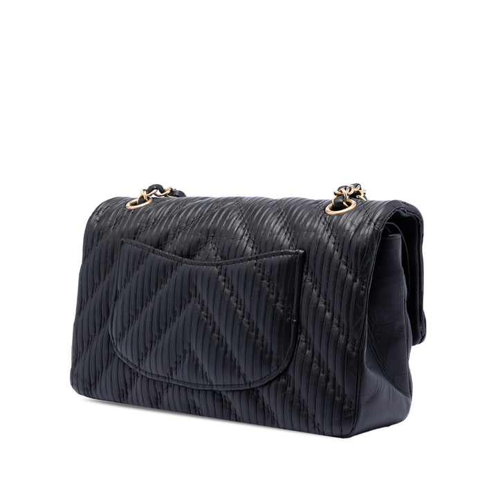 Chanel Medium Classic Chevron Cuir de veau Pleated Double rabat
