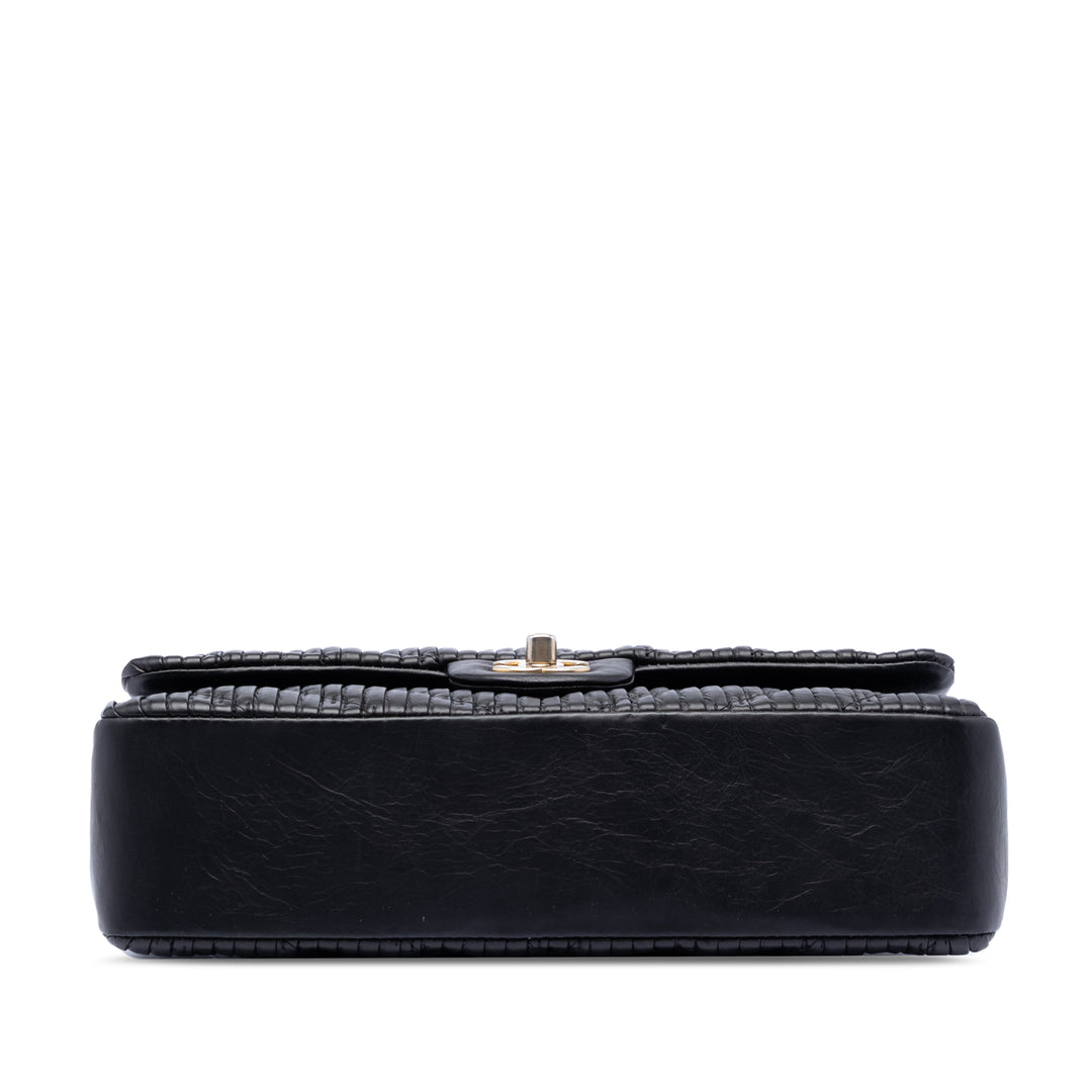 Chanel Medium Classic Chevron Cuir de veau Pleated Double rabat