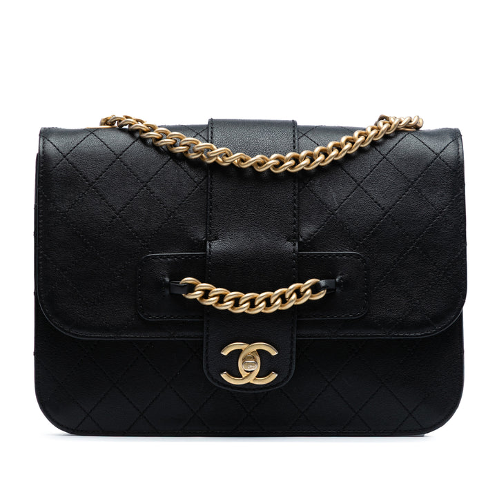 Chanel Large Quilted Sheepskin Front Chain Flap Noir