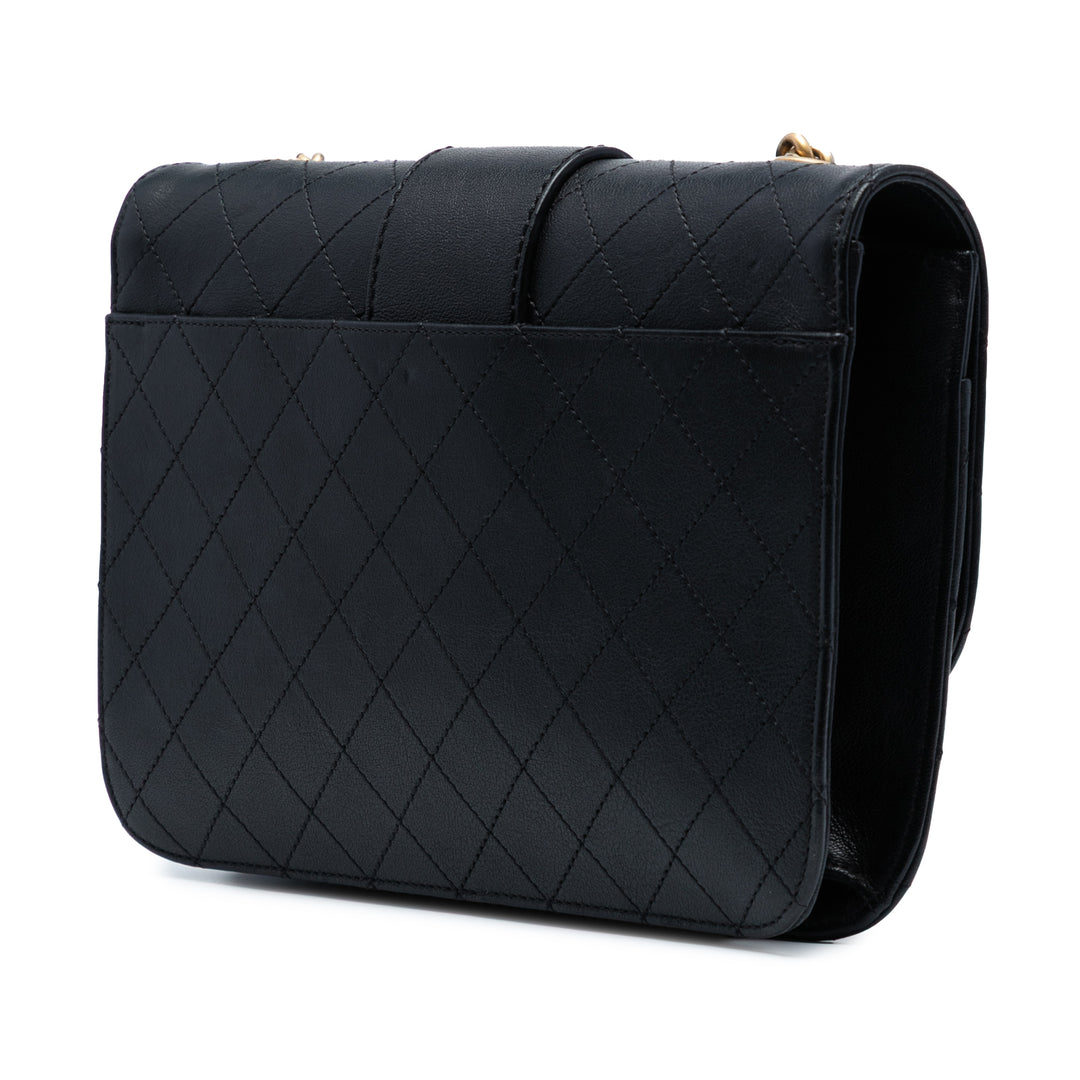 Chanel Large Quilted Sheepskin Front Chain Flap Noir