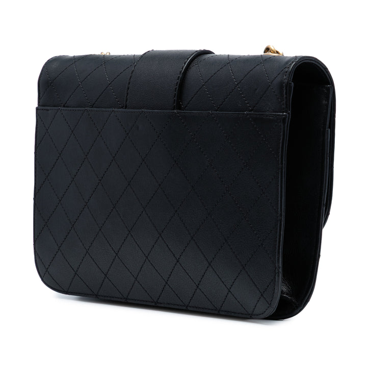 Chanel Large Quilted Sheepskin Front Chain Flap Noir