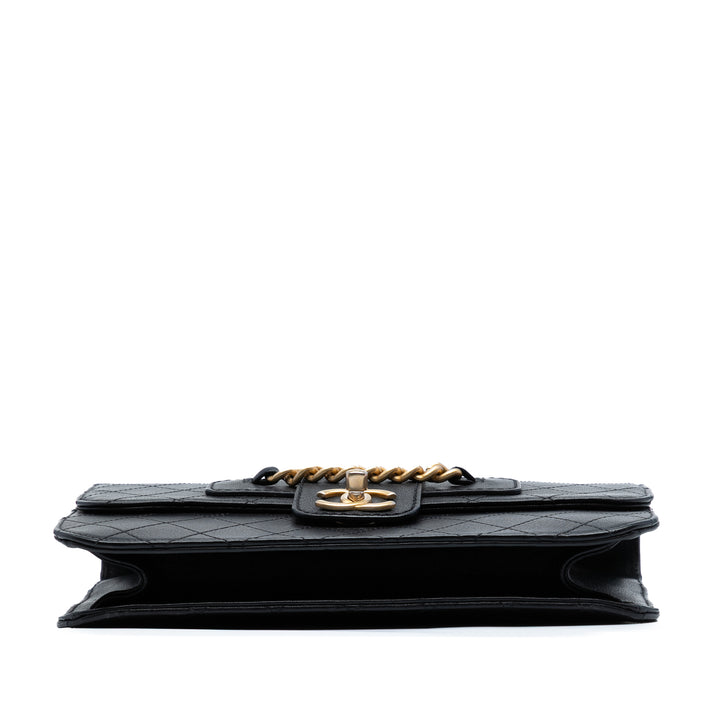 Chanel Large Quilted Sheepskin Front Chain Flap Noir