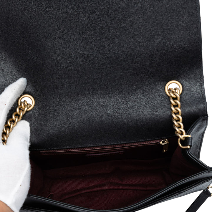 Chanel Large Quilted Sheepskin Front Chain Flap Noir