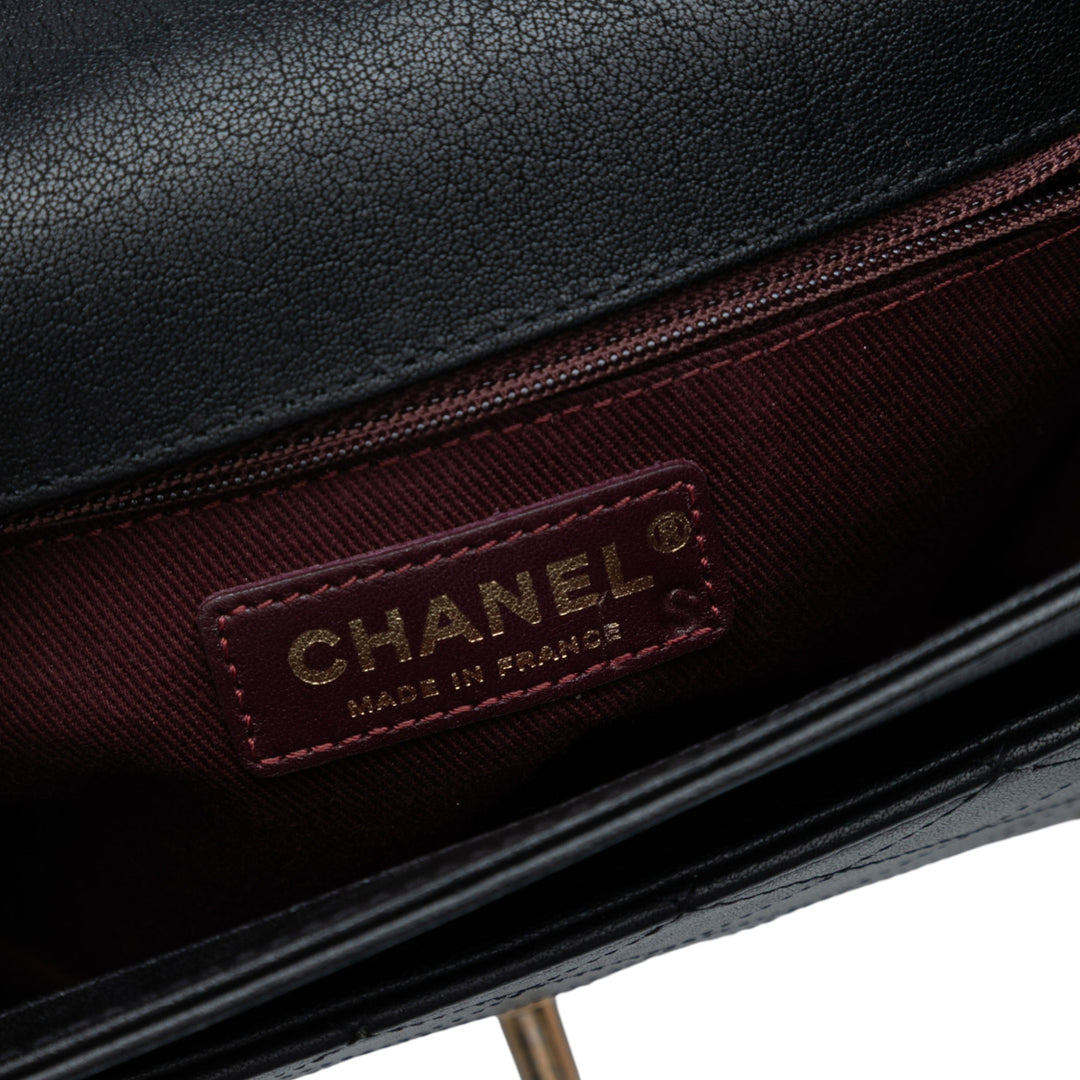 Chanel Large Quilted Sheepskin Front Chain Flap Noir
