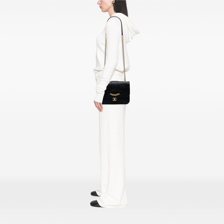 Chanel Large Quilted Sheepskin Front Chain Flap Noir