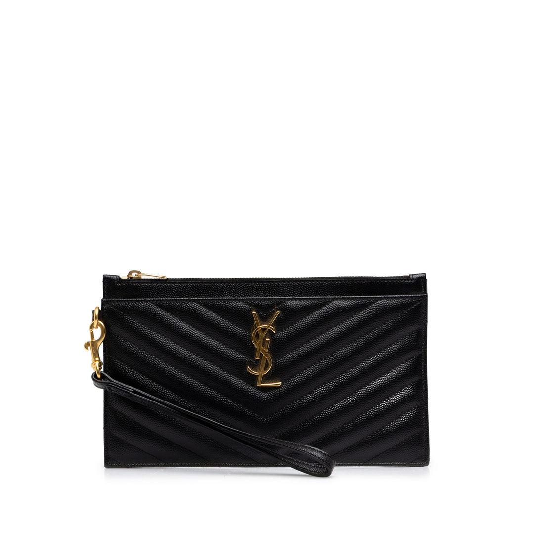 Saint Laurent Grain De Poudre Chevron Bill Pochette Monogram Noir – vue principale – GABY PARIS