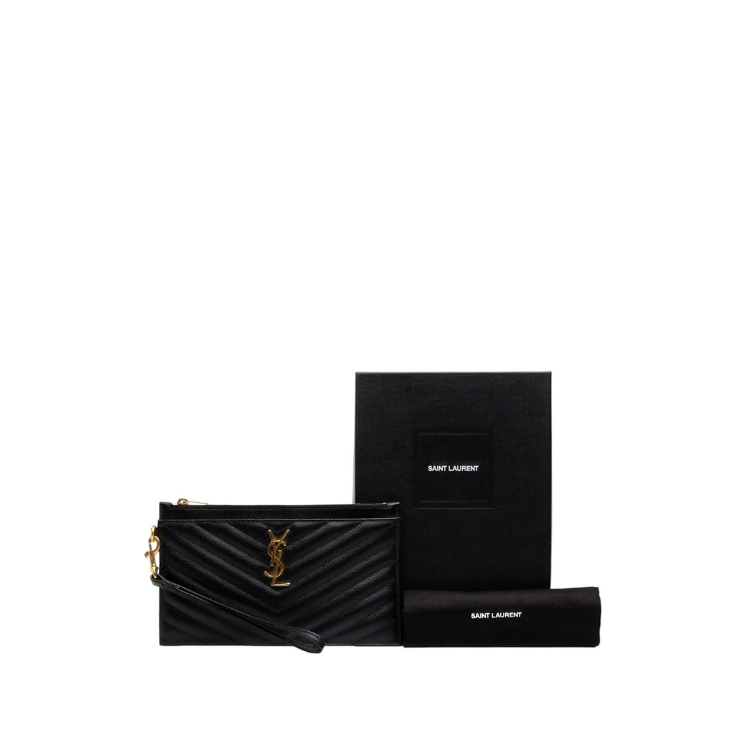 Saint Laurent Grain De Poudre Chevron Bill Pochette Monogram Noir – vue 7 – GABY PARIS