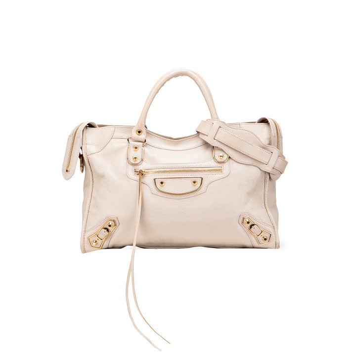 Balenciaga Chevre Motocross Classic Métallisé Edge City Sac cartable Marron