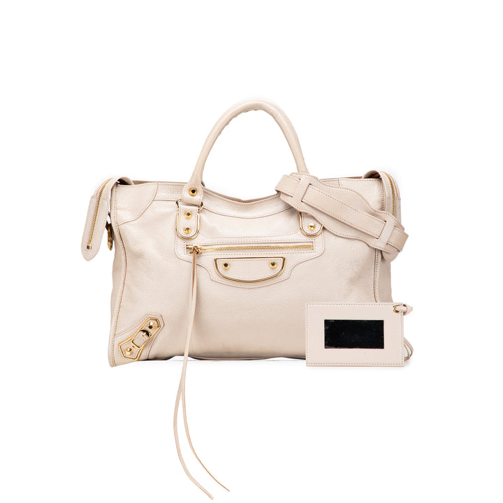 Balenciaga Chevre Motocross Classic Métallisé Edge City Sac cartable Marron