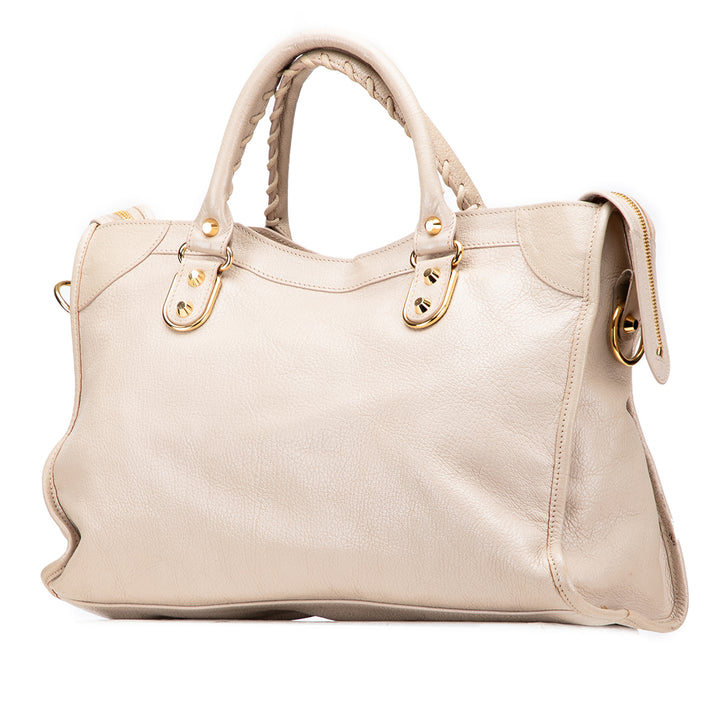 Balenciaga Chevre Motocross Classic Métallisé Edge City Sac cartable Marron