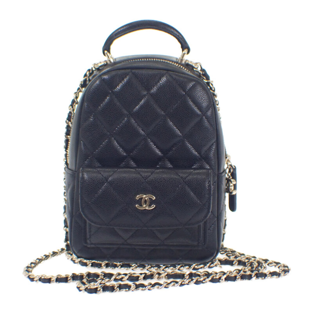 CC Matelassé Sac à dos Mini Cuir caviar Noir