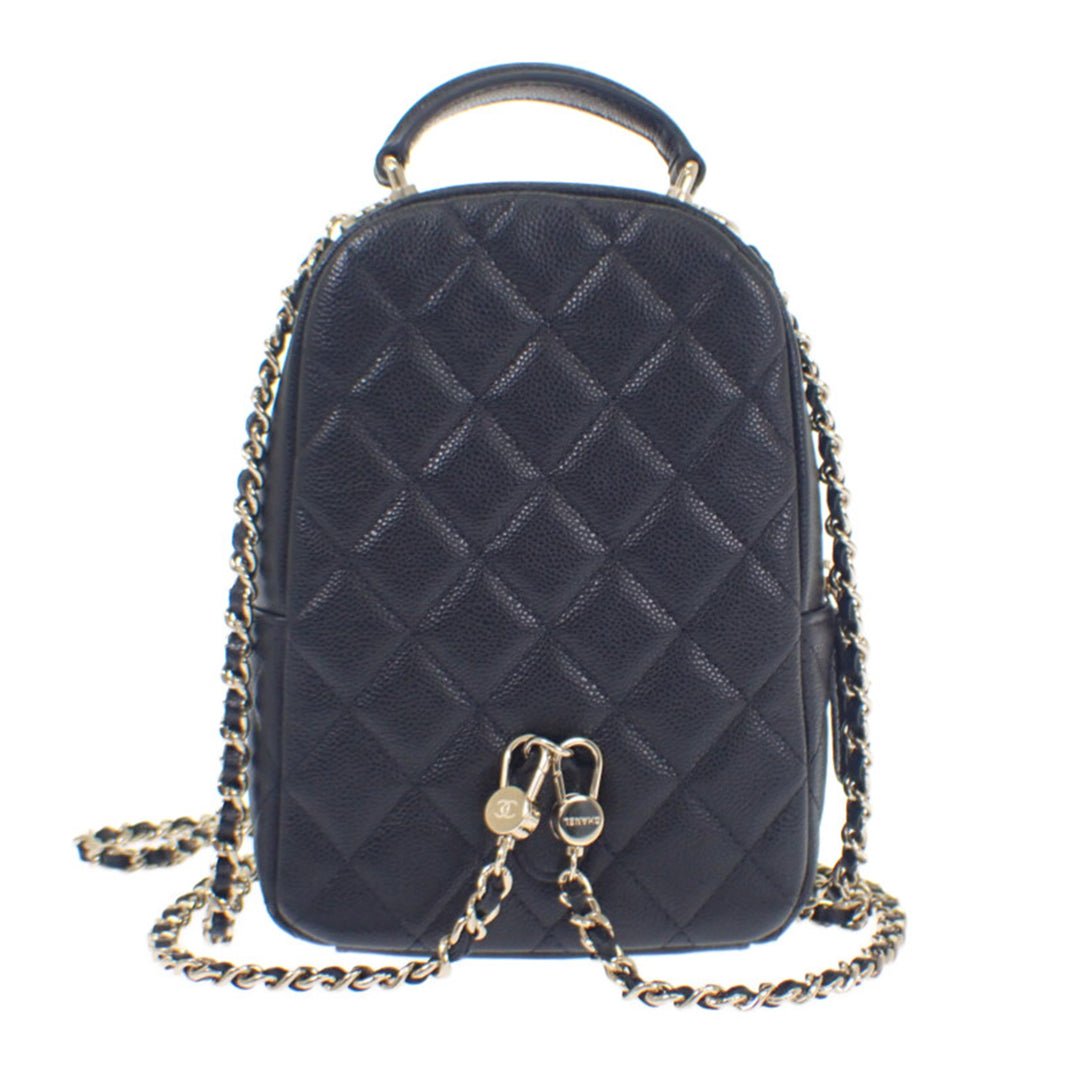 CC Matelassé Sac à dos Mini Cuir caviar Noir